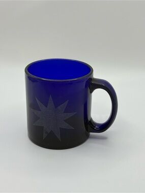 Vintage Libby Cobalt Blue Heavy Glass Coffee Mug Starburst Pattern READ